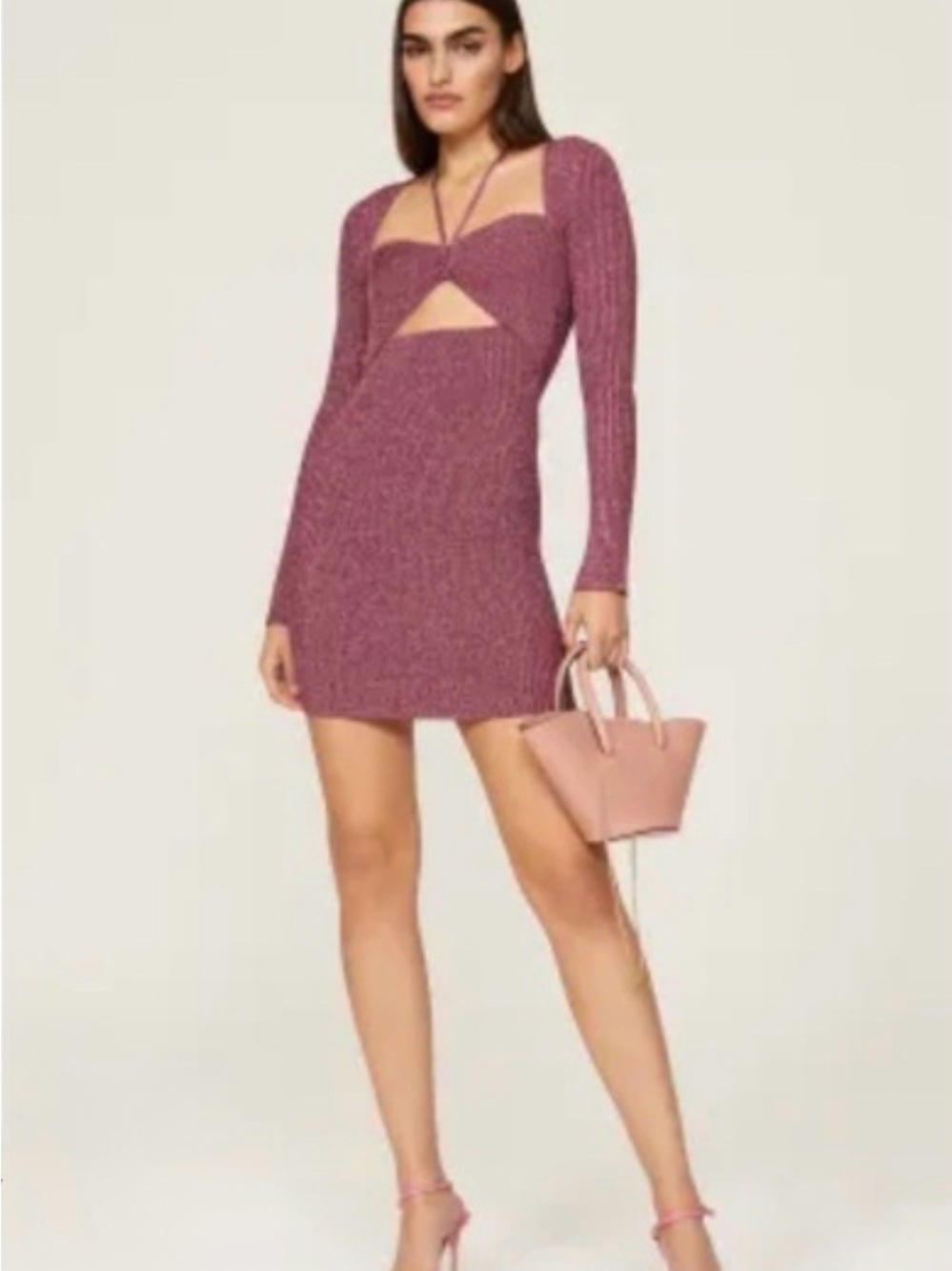 Jonathan Simkhai Danika Plum Knit Twist Cutout Mini Dress